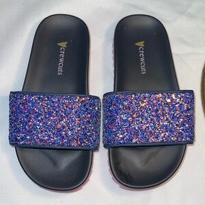 Crew cuts slide sandal, size 7, purple glitter with pink sole, never worn